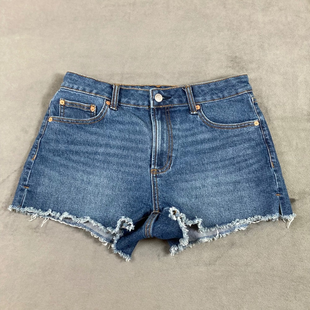 No Boundaries Womens High Rise Denim Cut Off Shorts Medium Wash Blue Size 8